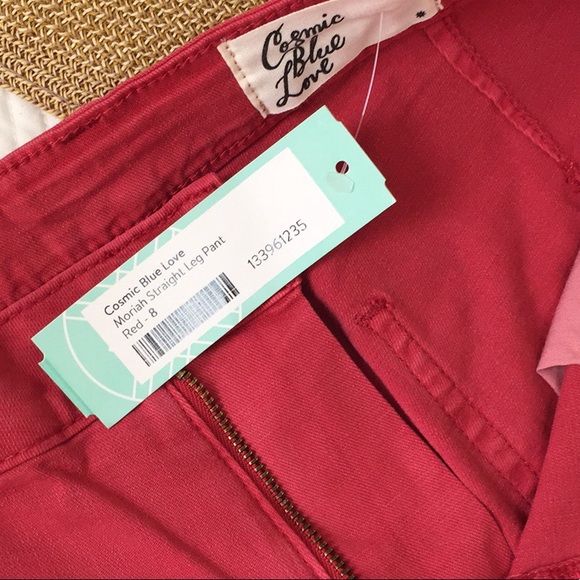 Cosmic Blue Love Women's Cropped Ankle Pants in Coral - Picture 12 of 16